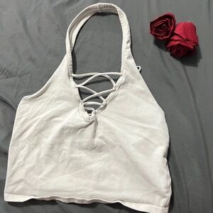 White lace up halter top
